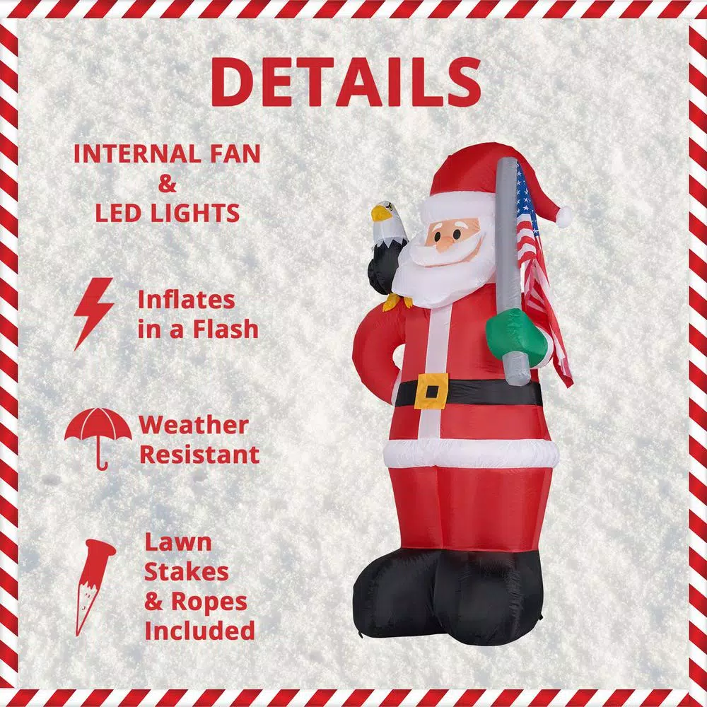 Outdoor Christmas Decorations Fraser Hill Farm 8 Ft. Americana Santa With Bald Eagle Christmas Inflatable With Lights 6 Outdoor Christmas Decorations Fraser Hill Farm 8 Ft. Americana Santa With Bald Eagle Christmas Inflatable With Lights - Image 4