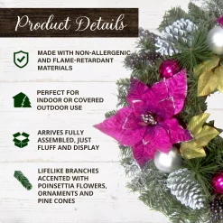 Christmas Greenery Fraser Hill Farm 24 In. Artificial Christmas Wreath With Faux Poinsettia Blooms, Ornaments, And Pinecones -Christmas Lights Sales fraser hill farm christmas wreaths ff024chwr001 0mlt 40 1000