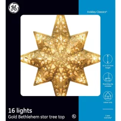 Christmas Tree Decorations GE Holiday Classics 11 In. 16-Light Gold Glittered Bethlehem Star Tree Top -Christmas Lights Sales ge christmas tree toppers 71075hd c3 1000