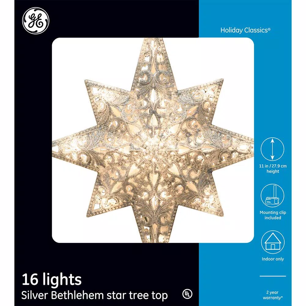 Christmas Tree Decorations GE Holiday Classics 11 In. 16-Light Silver Glittered Bethlehem Star Tree Top 8 Christmas Tree Decorations GE Holiday Classics 11 In. 16-Light Silver Glittered Bethlehem Star Tree Top - Image 6