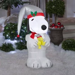 Outdoor Christmas Decorations Gemmy 3.5 Ft. Airblown-Snoopy Holding Woodstock Platinum Accents-SM-Peanuts -Christmas Lights Sales gemmy christmas inflatables g 118001 4f 1000