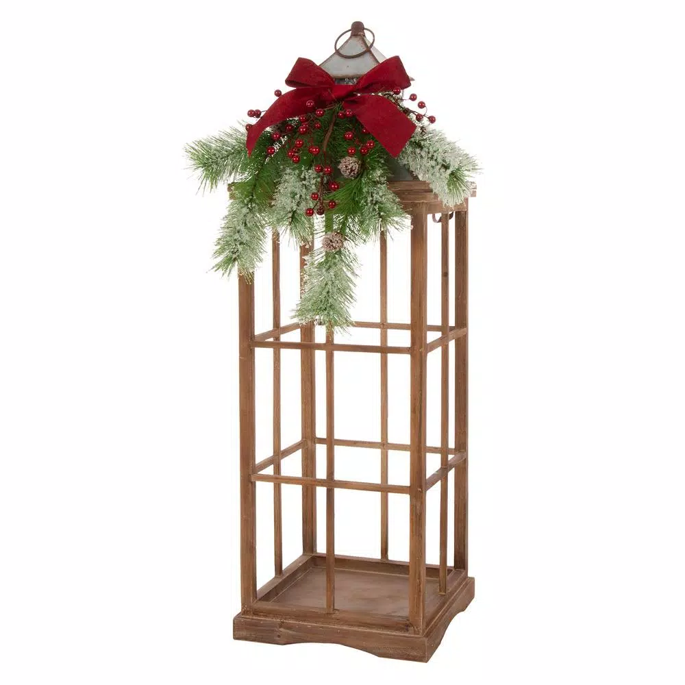 Indoor Christmas Decorations Glitzhome Brown Christmas Farmhouse Wood/Metal Lanterns (Set Of 2) 6 Indoor Christmas Decorations Glitzhome Brown Christmas Farmhouse Wood/Metal Lanterns (Set Of 2) - Image 4