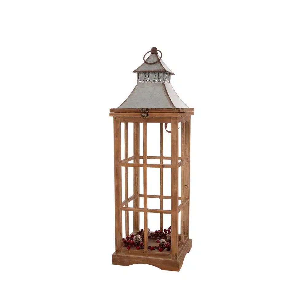 Indoor Christmas Decorations Glitzhome Brown Christmas Farmhouse Wood/Metal Lanterns (Set Of 2) 4 Indoor Christmas Decorations Glitzhome Brown Christmas Farmhouse Wood/Metal Lanterns (Set Of 2) - Image 2