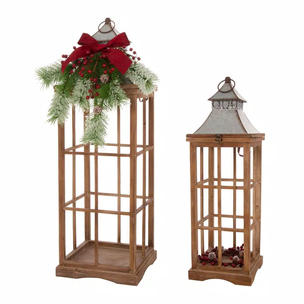 Indoor Christmas Decorations Glitzhome Brown Christmas Farmhouse Wood/Metal Lanterns (Set Of 2) 5 Indoor Christmas Decorations Glitzhome Brown Christmas Farmhouse Wood/Metal Lanterns (Set Of 2) - Image 3