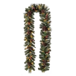 Christmas Greenery Glitzhome 9 Ft. L Pre-Lit Glittered Pine Cone Christmas Garland With Warm White LED Light