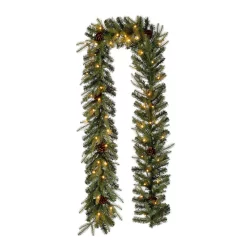 Christmas Greenery Glitzhome 9 Ft. L Pre-Lit Greenery Pine Cone Artificial Christmas Garland With Warm White LED Light