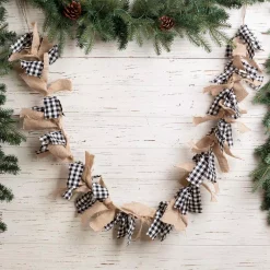 Christmas Greenery Glitzhome 6 Ft. L Black And White Plaid Fabric/Linen Garland -Christmas Lights Sales glitzhome christmas garland 2010300012 d4 1000