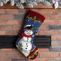 Indoor Christmas Decorations Glitzhome 19 In. Hooked Christmas Decor Stocking With Snowman -Christmas Lights Sales glitzhome christmas stockings 1113000126 31 1000
