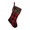 Indoor Christmas Decorations Glitzhome 21 In. H Black/Red Polyester Fur Buffalo Plaid Christmas Stocking