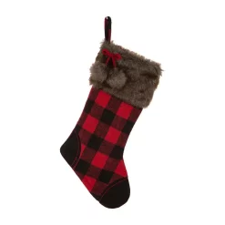 Indoor Christmas Decorations Glitzhome 21 In. H Black/Red Polyester Fur Buffalo Plaid Christmas Stocking