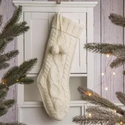 Indoor Christmas Decorations Glitzhome 24 In.H Knitted Polyester Christmas Stocking With Pom Ball-White -Christmas Lights Sales glitzhome christmas stockings 1113202580 31 1000