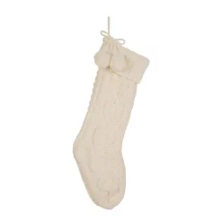 Indoor Christmas Decorations Glitzhome 24 In.H Knitted Polyester Christmas Stocking With Pom Ball-White