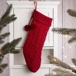 Indoor Christmas Decorations Glitzhome 24 In. H Knitted Polyester Christmas Stocking With Pom Ball-Red -Christmas Lights Sales glitzhome christmas stockings 1113202581 31 1000