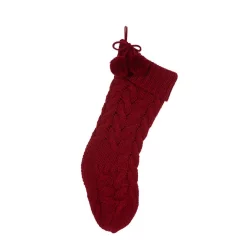 Indoor Christmas Decorations Glitzhome 24 In. H Knitted Polyester Christmas Stocking With Pom Ball-Red