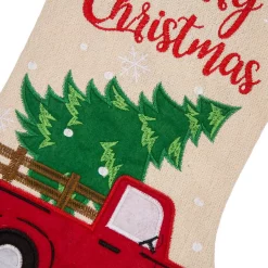 Indoor Christmas Decorations Glitzhome 21 In. L Embroidered Linen Christmas Stocking – Red Truck -Christmas Lights Sales glitzhome christmas stockings 1113203054 1f 1000