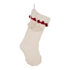 Indoor Christmas Decorations Glitzhome 22 In. L Knitted Polyester White Christmas Stocking With Red Trim And Pompom