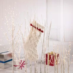 Indoor Christmas Decorations Glitzhome 22 In. L Knitted Polyester White Christmas Stocking With Red Trim And Pompom -Christmas Lights Sales glitzhome christmas stockings 1113203193 d4 1000