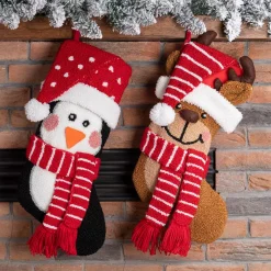 Indoor Christmas Decorations Glitzhome 19 In. H Acrylic/Polyester 3D Hooked Penguin And Reindeer Stocking (Set Of 2) -Christmas Lights Sales glitzhome christmas stockings 2004700015 31 1000