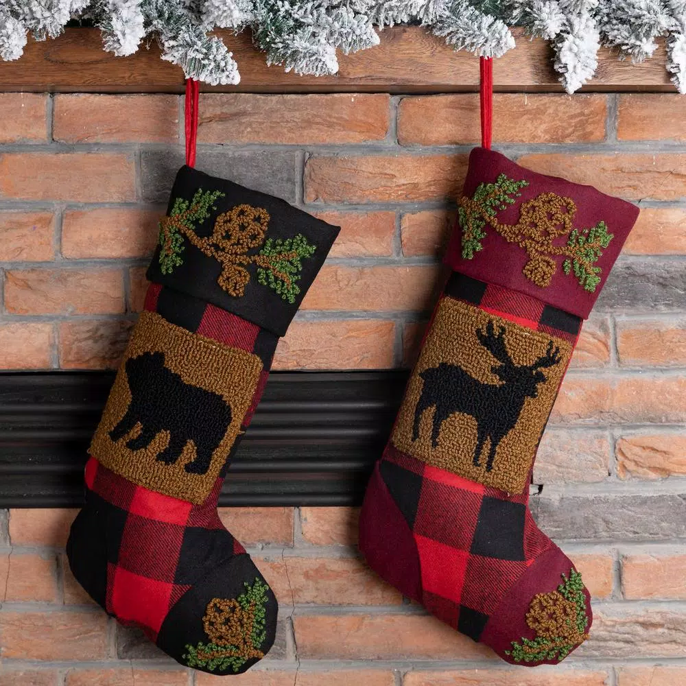Indoor Christmas Decorations Glitzhome 19 In. Acrylic Plaid Stocking With Rug Hooked Reindeer And Bear (Set Of 2) 10 Indoor Christmas Decorations Glitzhome 19 In. Acrylic Plaid Stocking With Rug Hooked Reindeer And Bear (Set Of 2) - Image 8