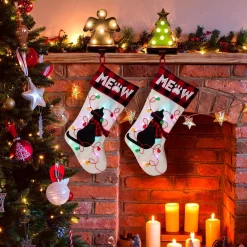 Indoor Christmas Decorations Glitzhome 21 In. Polyester LED Embroidered Linen Cat Christmas Stocking (2-Pack) -Christmas Lights Sales glitzhome christmas stockings 2004700036 31 1000