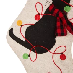 Indoor Christmas Decorations Glitzhome 21 In. Polyester LED Embroidered Linen Cat Christmas Stocking (2-Pack) -Christmas Lights Sales glitzhome christmas stockings 2004700036 44 1000