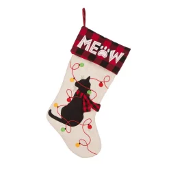 Indoor Christmas Decorations Glitzhome 21 In. Polyester LED Embroidered Linen Cat Christmas Stocking (2-Pack) -Christmas Lights Sales glitzhome christmas stockings 2004700036 4f 1000