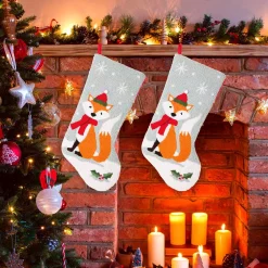 Indoor Christmas Decorations Glitzhome 19 In. Polyester Fox Hooked Stocking (2-Pack) -Christmas Lights Sales glitzhome christmas stockings 2004700038 31 1000