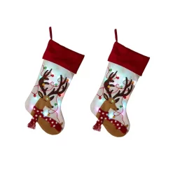 Indoor Christmas Decorations Glitzhome 21 In. H LED Embroidered Polyester Linen Christmas Decoration Stocking (2-Pack)