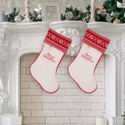 Indoor Christmas Decorations Glitzhome 21 In. White Fleece Polyester Christmas Decoration Stocking (2-Pack) -Christmas Lights Sales glitzhome christmas stockings 2004700043 31 1000