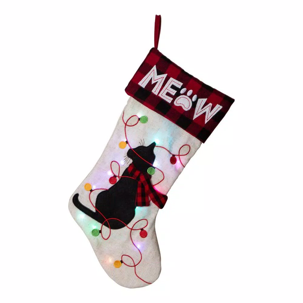 Indoor Christmas Decorations Glitzhome 21 In. Polyester LED Embroidered Linen Christmas Dog Stocking (2-Pack) 4 Indoor Christmas Decorations Glitzhome 21 In. Polyester LED Embroidered Linen Christmas Dog Stocking (2-Pack) - Image 2