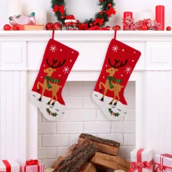 Indoor Christmas Decorations Glitzhome 20 In. H Polyester And Acrylic Reindeer Hooked Stocking (2-Pack) -Christmas Lights Sales glitzhome christmas stockings 2004700052 31 1000