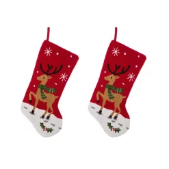 Indoor Christmas Decorations Glitzhome 20 In. H Polyester And Acrylic Reindeer Hooked Stocking (2-Pack)