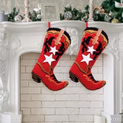 Indoor Christmas Decorations Glitzhome 19.69 In. Polyester Hooked Red Boot Stocking (2-Pack) -Christmas Lights Sales glitzhome christmas stockings 2004700055 31 1000