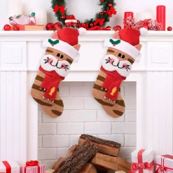 Indoor Christmas Decorations Glitzhome 22 In. H Polyester Hooked 3D Cat Stocking (2-Pack) -Christmas Lights Sales glitzhome christmas stockings 2004700056 31 1000