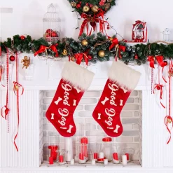 Indoor Christmas Decorations Glitzhome 21 In. H Polyester Velvet Christmas Stocking With Plush Cuff- Good Dog (2-Pack) -Christmas Lights Sales glitzhome christmas stockings 2004700061 31 1000