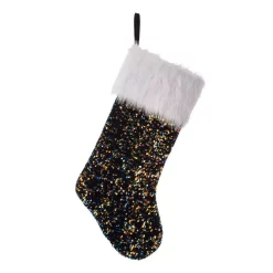Indoor Christmas Decorations Glitzhome 21 In. H Polyester Navy Blue Sequin Christmas Stocking