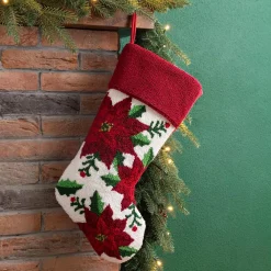 Indoor Christmas Decorations Glitzhome 21.00 In. H Acrylic/PolyesterPoinsettia Hooked Stocking -Christmas Lights Sales glitzhome christmas stockings 2004700081 31 1000