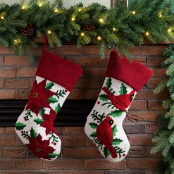 Indoor Christmas Decorations Glitzhome 21.00 In. H Polyester Cardinal Hooked Stocking -Christmas Lights Sales glitzhome christmas stockings 2004700082 31 1000