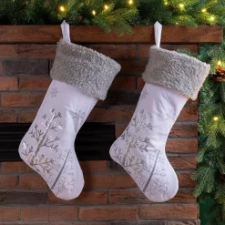 Indoor Christmas Decorations Glitzhome 21 In. H Polyester White Fleece Stocking With Christmas Tree And Snowflake (2-Pack) -Christmas Lights Sales glitzhome christmas stockings 2004700087 31 1000