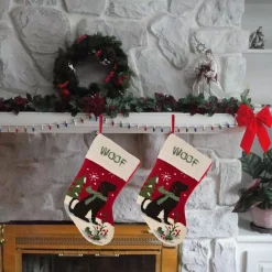 Indoor Christmas Decorations Glitzhome 20 In. Acrylic/Polyester Hooked Dog Stocking (2-Pack) -Christmas Lights Sales glitzhome christmas stockings 2004800002 31 1000