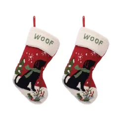 Indoor Christmas Decorations Glitzhome 20 In. Acrylic/Polyester Hooked Dog Stocking (2-Pack)