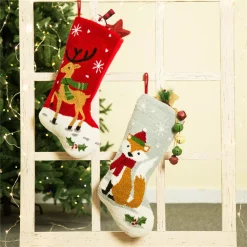 Indoor Christmas Decorations Glitzhome Hooked Stocking (Reindeer And Fox) (Set Of 2) -Christmas Lights Sales glitzhome christmas stockings 2004800006 31 1000