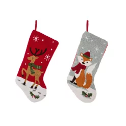 Indoor Christmas Decorations Glitzhome Hooked Stocking (Reindeer And Fox) (Set Of 2)