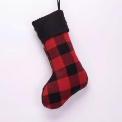 Indoor Christmas Decorations Glitzhome 19 In. Polyester/Acrylic Plaid Christmas Stocking With Rug Hooked Bear -Christmas Lights Sales glitzhome christmas stockings jk13225pfb 4f 1000