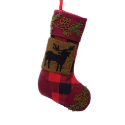 Indoor Christmas Decorations Glitzhome 19 In. Polyester/Acrylic Plaid Christmas Stocking With Rug Hooked Reindeer