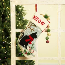 Indoor Christmas Decorations Glitzhome 20 In. L Hooked Stocking, Cat -Christmas Lights Sales glitzhome christmas stockings jk29255b 31 1000