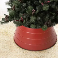 Christmas Tree Decorations Glitzhome 22 In. D Painted Red Metal Tree Collar