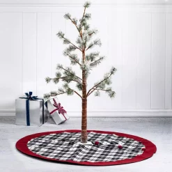 Christmas Tree Decorations Glitzhome 48 In. D Black And White Plaid Fabric Christmas Tree Skirt With Red Trim -Christmas Lights Sales glitzhome christmas tree skirts collars 1103203332 31 1000