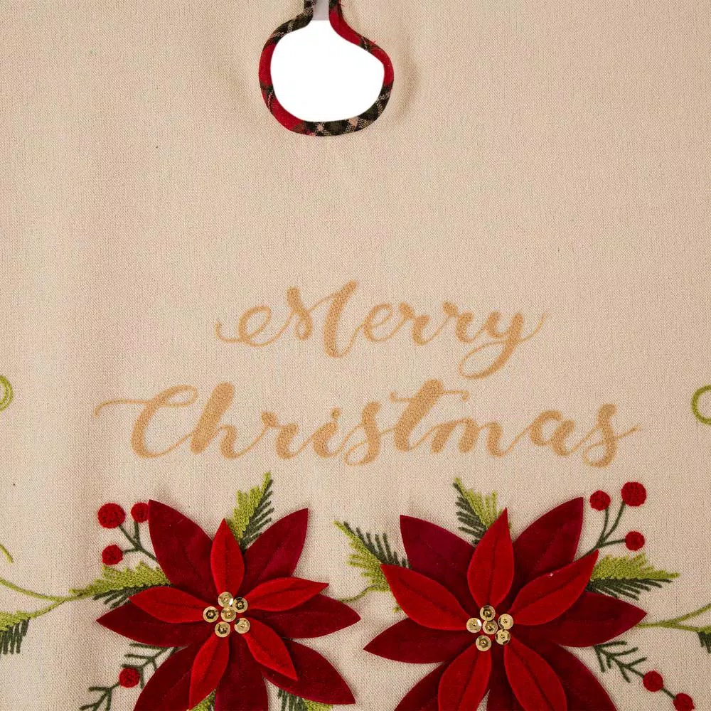 Christmas Tree Decorations Glitzhome 48 In. D Fabric Christmas Tree Skirt In Poinsettia 8 Christmas Tree Decorations Glitzhome 48 In. D Fabric Christmas Tree Skirt In Poinsettia - Image 6