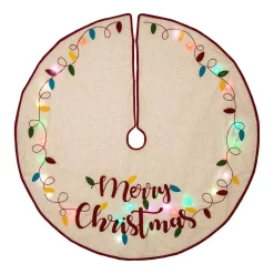 Christmas Tree Decorations Glitzhome 48 In. D LED Embroidered Linen Christmas Tree Skirt – Merry Christmas